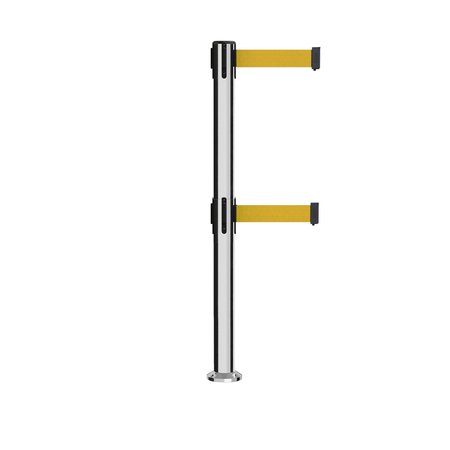 MONTOUR LINE Stanchion Dual Belt Barrier Fixed Base Pol.Steel Post 7.5ftYellow Belt MX630DF-PS-YW-75